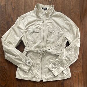 Dalia Cream Utility Jacket Lightweight Stand-Up Collar